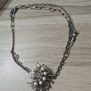 Vintage Upcycled Elegant Gold and Silver Muli Chain Pearl Necklace 💫